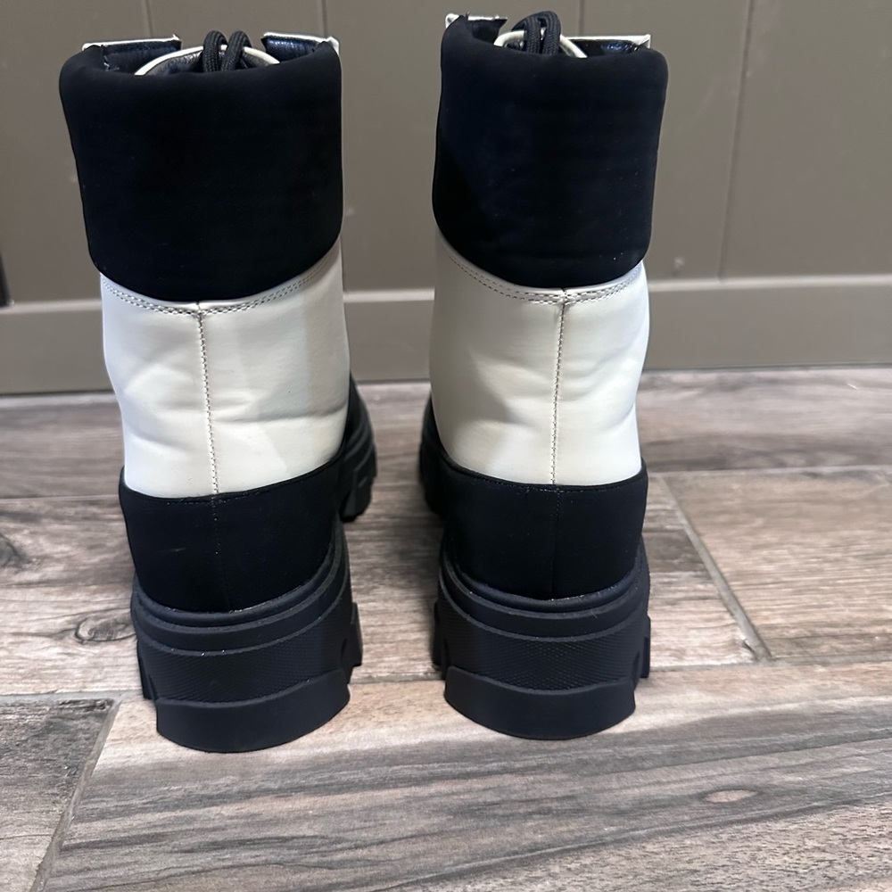Stylish Black and White Women's Combat Boots - Picture 2 of 7